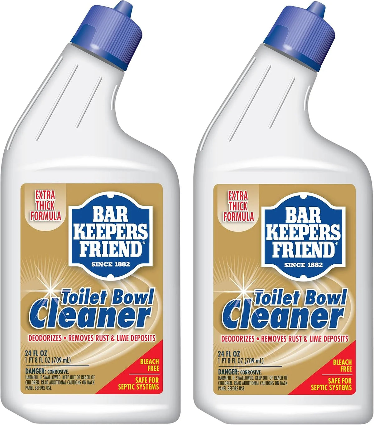 Bar Keepers Friend Toilet Bowl Cleaners (2 x 24 fl oz), Extra Thick & Fast-Acting Toilet & Bathroom Cleaner, Cleaning & Deodorizing, Removes Hard Water & Rust Stains, Grime & Odor, Bleach-Free