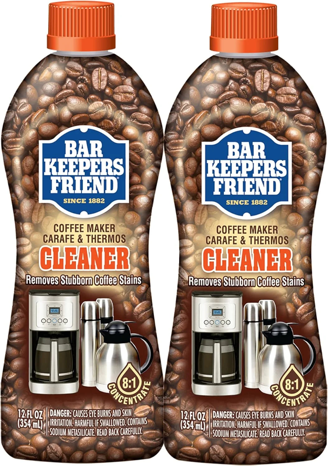 Bar Keepers Friend Coffee Maker Cleaner (2 x 12 oz) Removes Stains & Oily Residue from Espresso Machines, Carafes, Thermos, Drip Coffee Pots, Single-Cup Coffee Makers & More