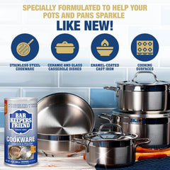 Bar Keepers Friend Cookware Cleanser & Polish (2 x 12 oz) Stainless Steel Cleaner & Degreaser for Pots, Pans, Bakeware & Grills - Removes Sticky Residue, Rust Stains & Lime Deposits
