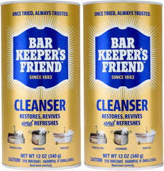 Bar Keepers Friend Powder Cleanser, 12 oz x 2, Multipurpose Cleaner, Degreaser & Remover for Burnt Stainless Steel Pots and Pans, Rust Stains, Hard Water Deposits & Soap Scum