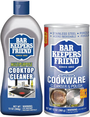 Bar Keepers Friend Cooktop Cleaner (13 oz) Multipurpose Liquid Stovetop Cleanser + Cookware Cleanser & Polish (12 oz) Stainless Steel Cleaner & Degreaser for Pots, Pans, Bakeware & Grills